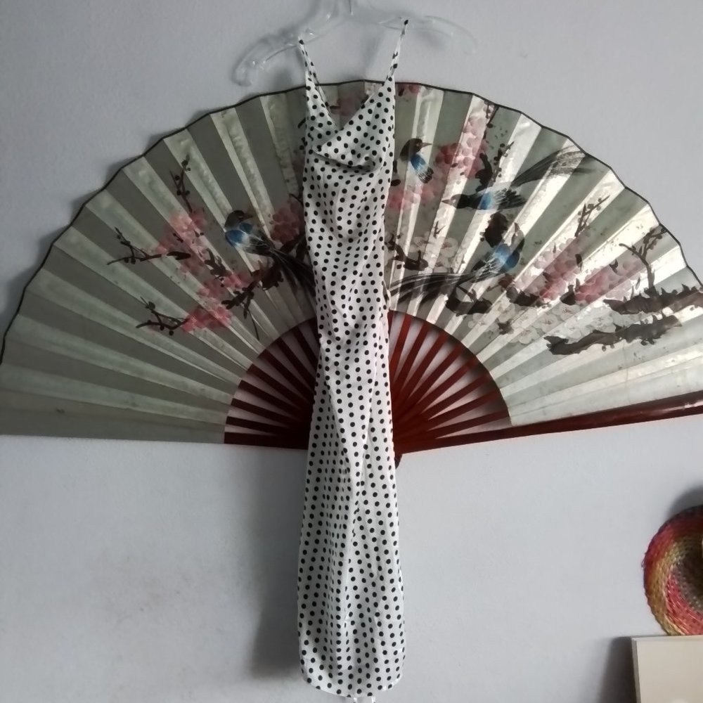 Polka dot open back midi dress